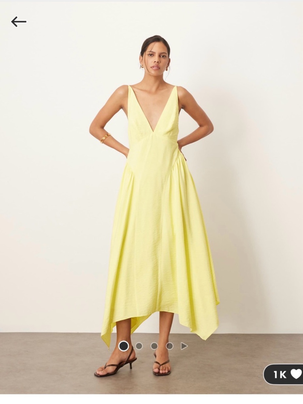 Light Yellow Asymmetrical Handkerchief-Hem Dress